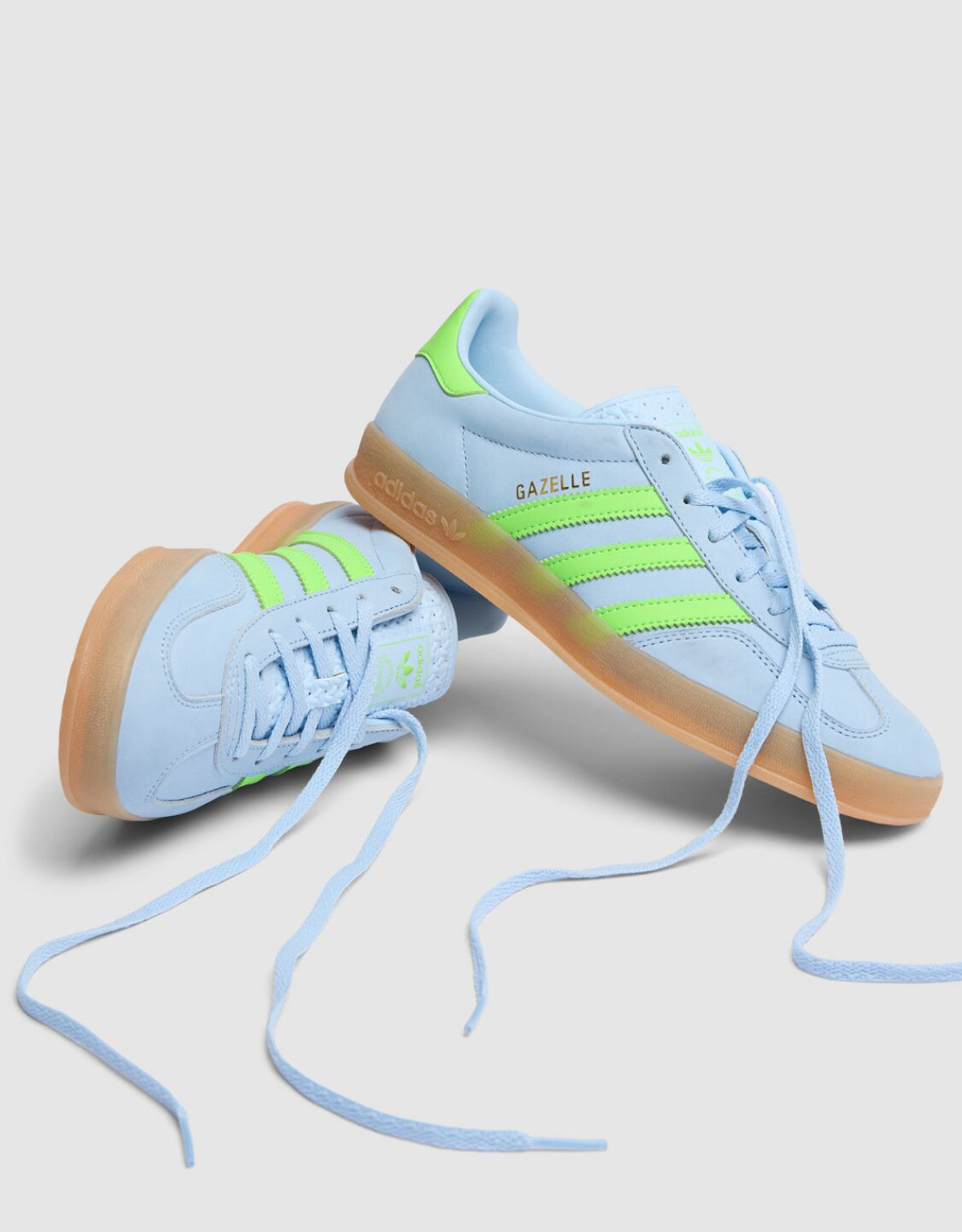 Adidas Gazelle Indoor in Clear Sky, Solar Green & Gum 3 Size UK 5