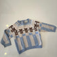 *Pre Loved* Fendi Baby beige wool sweater featuring a blue striped design and a teddy bear intarsia pattern with the FF logo age 12 months