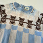 *Pre Loved* Fendi Baby beige wool sweater featuring a blue striped design and a teddy bear intarsia pattern with the FF logo age 12 months