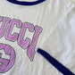*Pre Loved* Gucci cartoon graphic ringer t-shirt in white with blue trim age 10