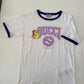 *Pre Loved* Gucci cartoon graphic ringer t-shirt in white with blue trim age 10