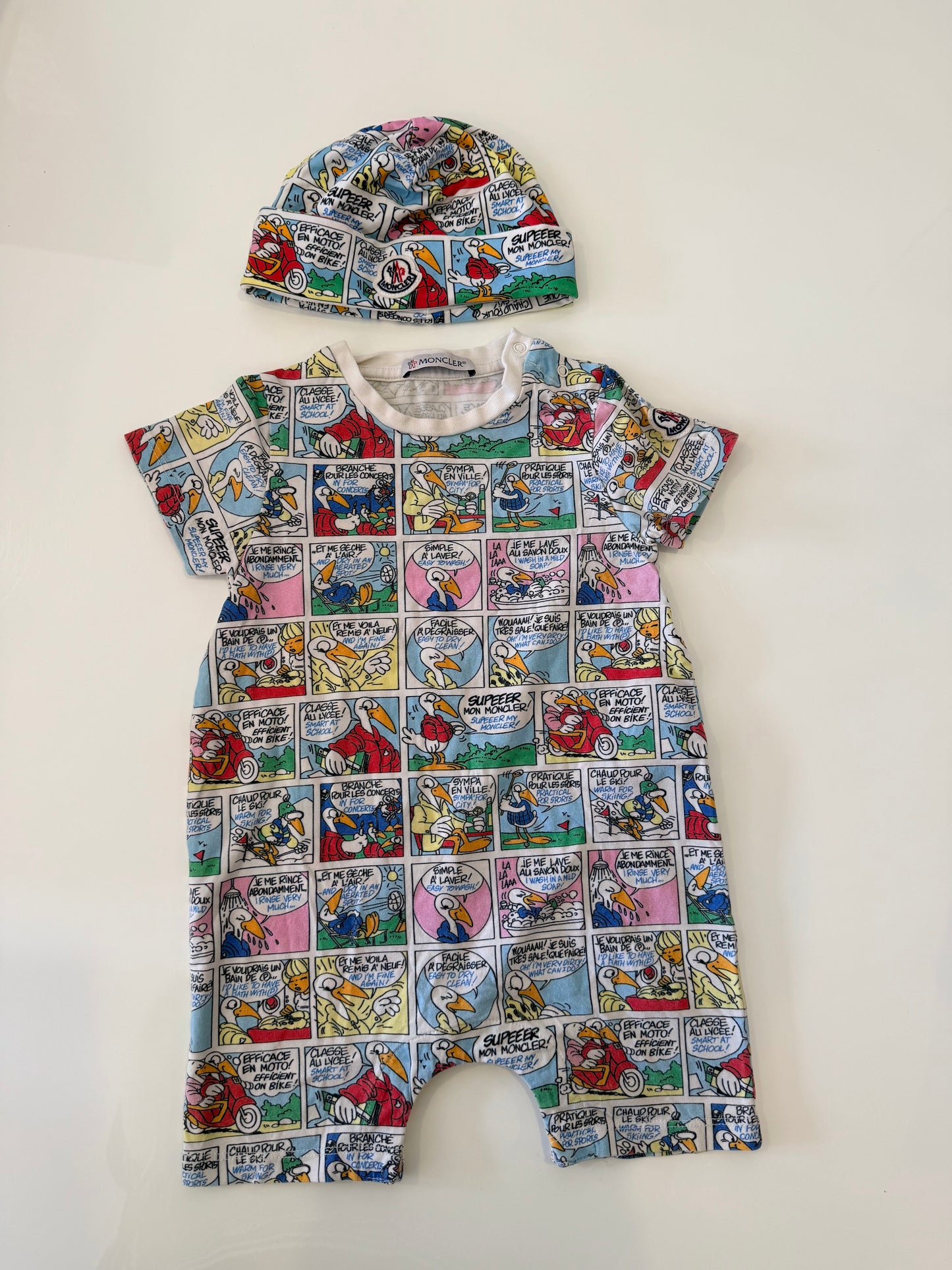 *Pre Loved* Moncler multicoloured romper and beanie set 3-6 months