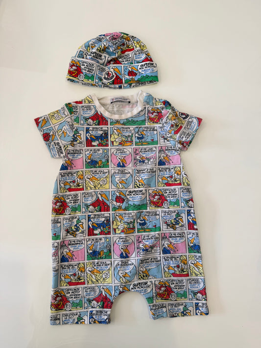 *Pre Loved* Moncler multicoloured romper and beanie set 3-6 months