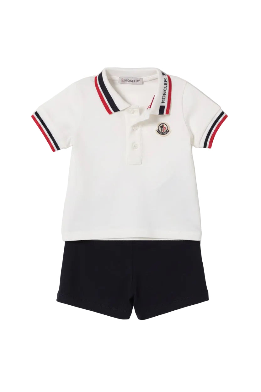 Moncler Polo Shirt and Short Set in White