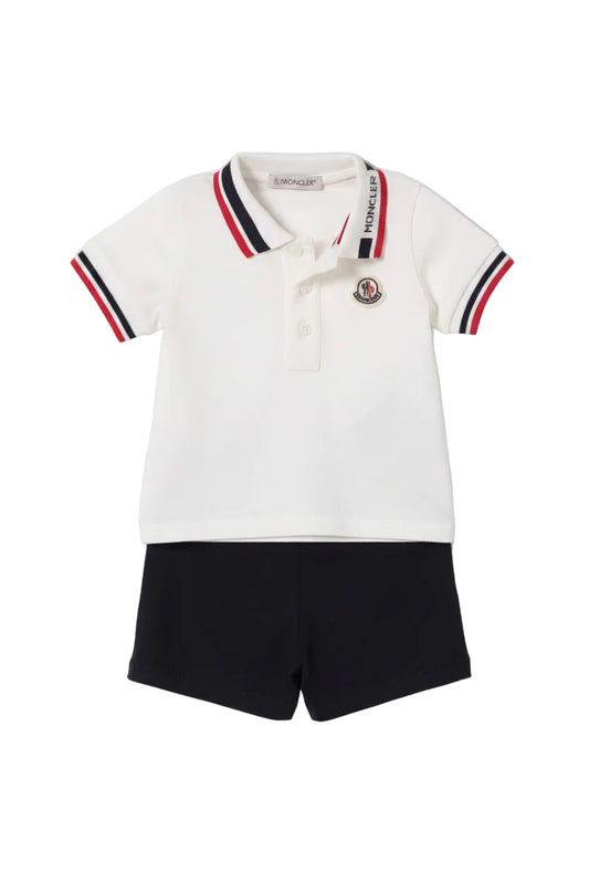 Moncler Polo Shirt and Short Set in White